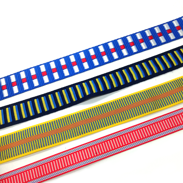 25mm 38mm 1/2 inch 1 inch black white national style woven stripe jacquard RPET recycled printed polyester plain webbing strap