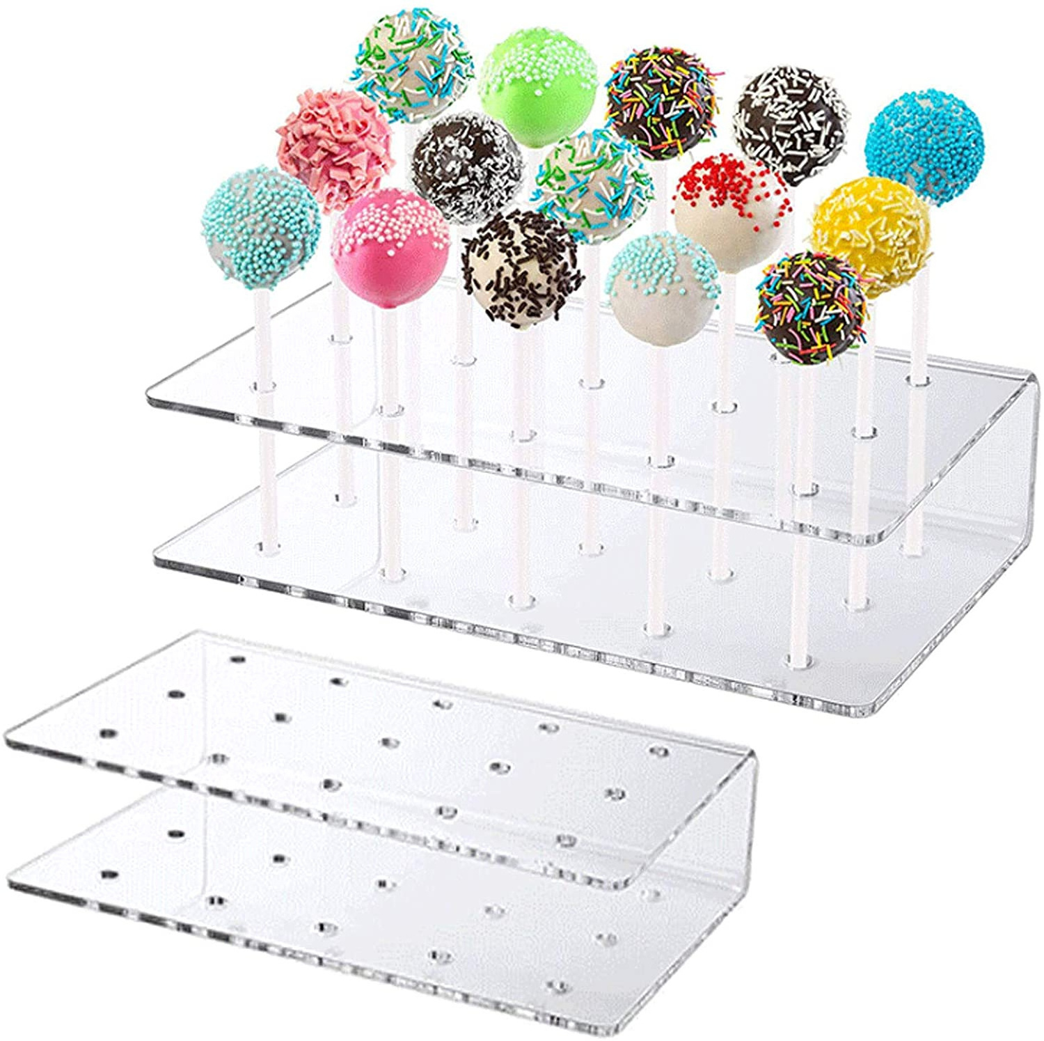 15 Holes Acrylic Lollipop Holder,Clear Display Cake Pop Stand,Drying Cooling Decorating Cake Ball Holder for Birthday Party