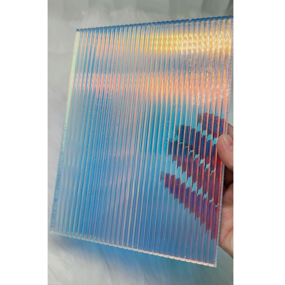 Custom PMMA Clear Transparent Iridescent Clear Cast Plexi glass Plastic Pattern Sheet Striped Ribbed Acrylic Sheet