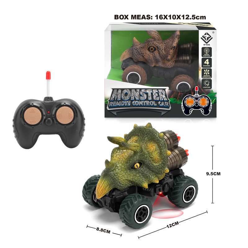 Electric Dinosaur Four-Wheeled Off-Road Vehicle Remote Control Truck LED Light Music Animal Dinosaur Car RC Toy Gift