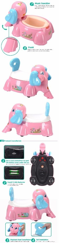 wholesale plastic musical potty baby toilet with cute elephant shaped