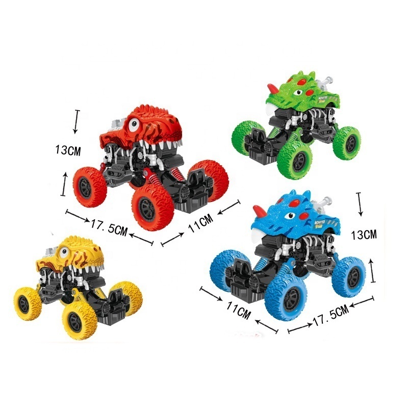 New arrival mini friction power dinosaur cartoon pull back car for kids toy set graffiti inertia vehicles with big wheel 4wd