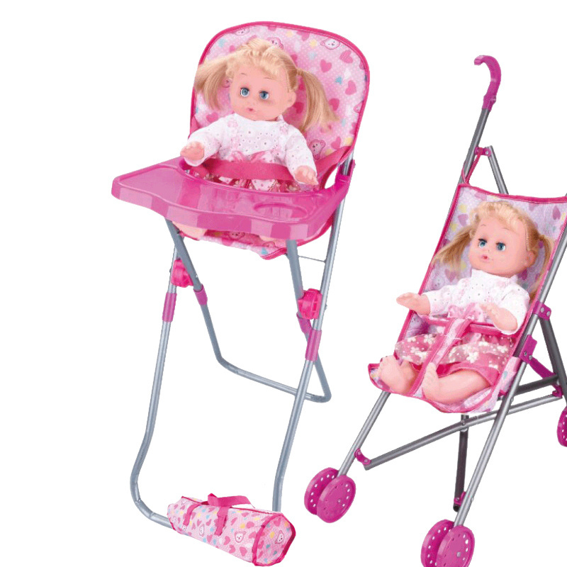 Kids 14 inch Baby doll 5-in-1 combination suit with baby stroller playpen swing doll bed dining chair Backpack handbag