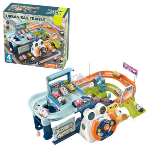 Hot Selling Urban Rail Transit Slot toys Simulating Driving Car Toy Steering Wheel Tracks Car Assembled Parking Lot