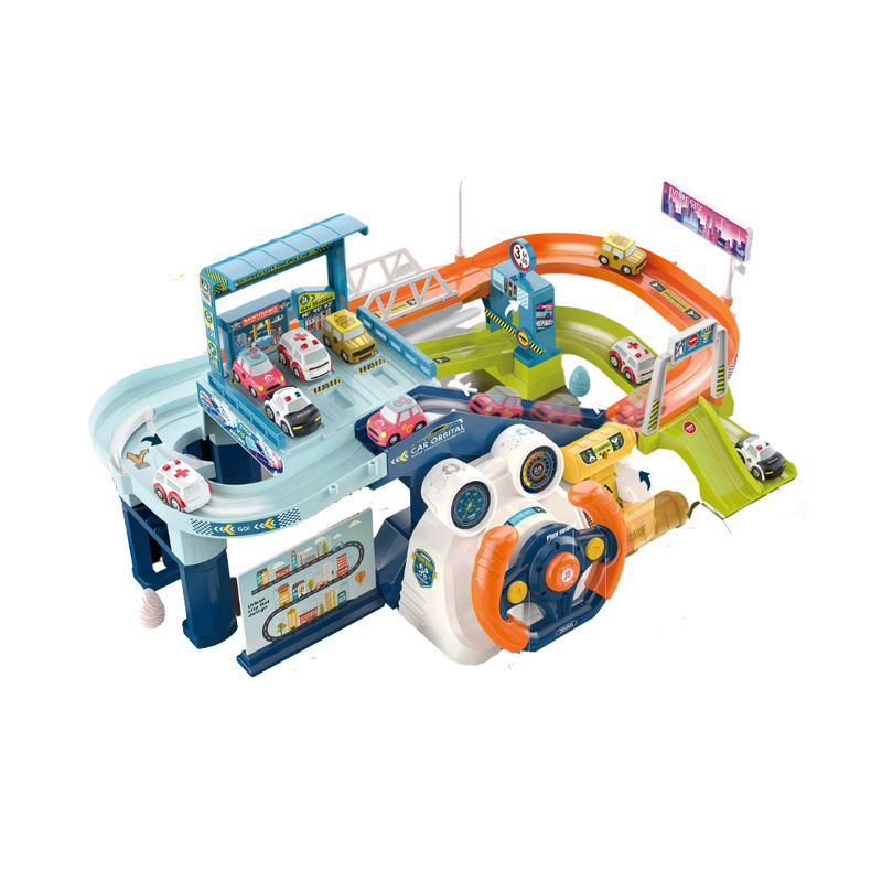 Hot Selling Urban Rail Transit Slot toys Simulating Driving Car Toy Steering Wheel Tracks Car Assembled Parking Lot