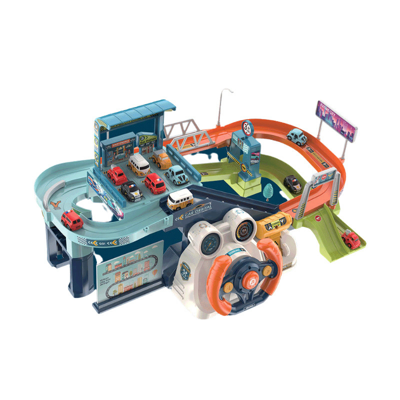 Hot Selling Urban Rail Transit Slot toys Simulating Driving Car Toy Steering Wheel Tracks Car Assembled Parking Lot