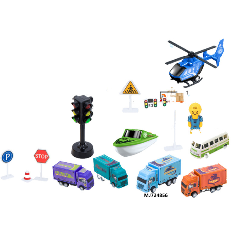 Hot Selling Diecast toys transportation vehicles Aircraft Helicopter Toy pull back car set for kids