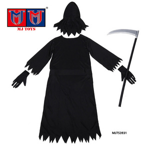 Kids Halloween Dress Up Luminous Costume Skeleton Death Glow Robe in the Dark Face Horror Black Cosplay Scythe Party