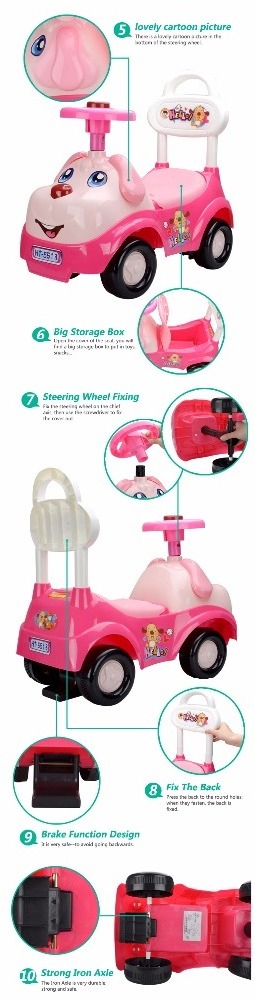 Wholesale ride on car for kids children baby small plastic pink cartoon toys to drive with music steering wheel baby walker