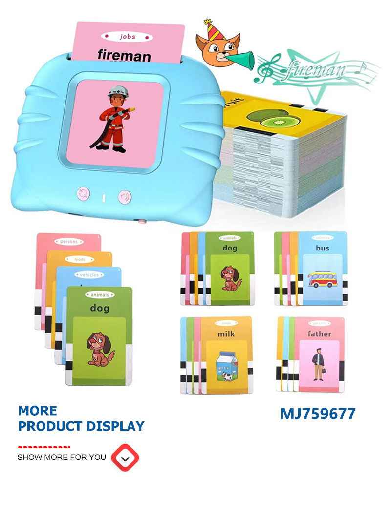 New Design Early Education Device Card Machine Arabic Spanish Bilingual Kids Cognitive Learning Words Talking Flash Cards Toys