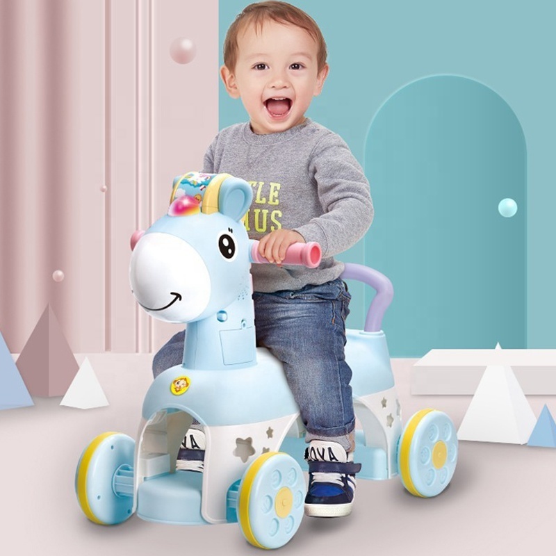 2022 most popular ride on car for early infant toddler electric baby walker scooters kids cartoon horse animal toy with music