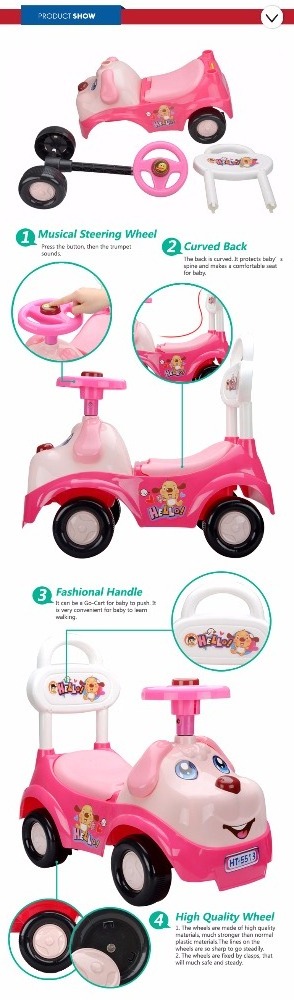 Wholesale ride on car for kids children baby small plastic pink cartoon toys to drive with music steering wheel baby walker