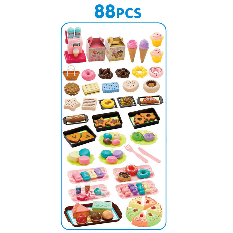 93 Pcs Child Fast Foods Toy Interactive Game Realistic Play Food Set Kitchen Toy Pretend Play Simulated Mier Dessert For Kid