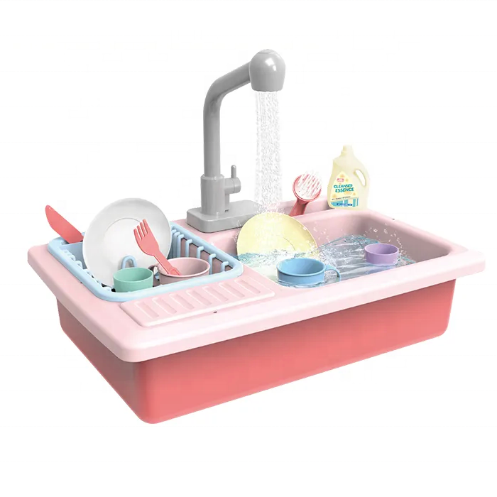 preschool play set simulation kitchen sink toy with electric water tap