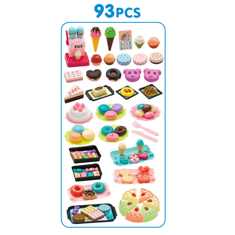 93 Pcs Child Fast Foods Toy Interactive Game Realistic Play Food Set Kitchen Toy Pretend Play Simulated Mier Dessert For Kid