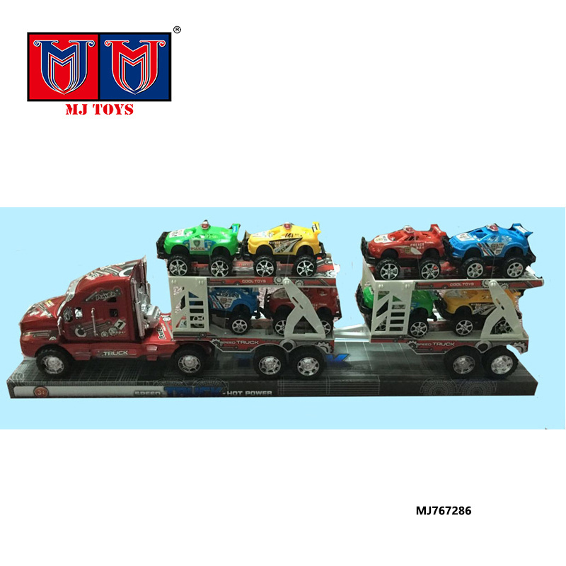 Children Plastics Trailer Container Truck Mini Cars Cartoon Transport Double Deck Inertia Tractor Model Toys Set