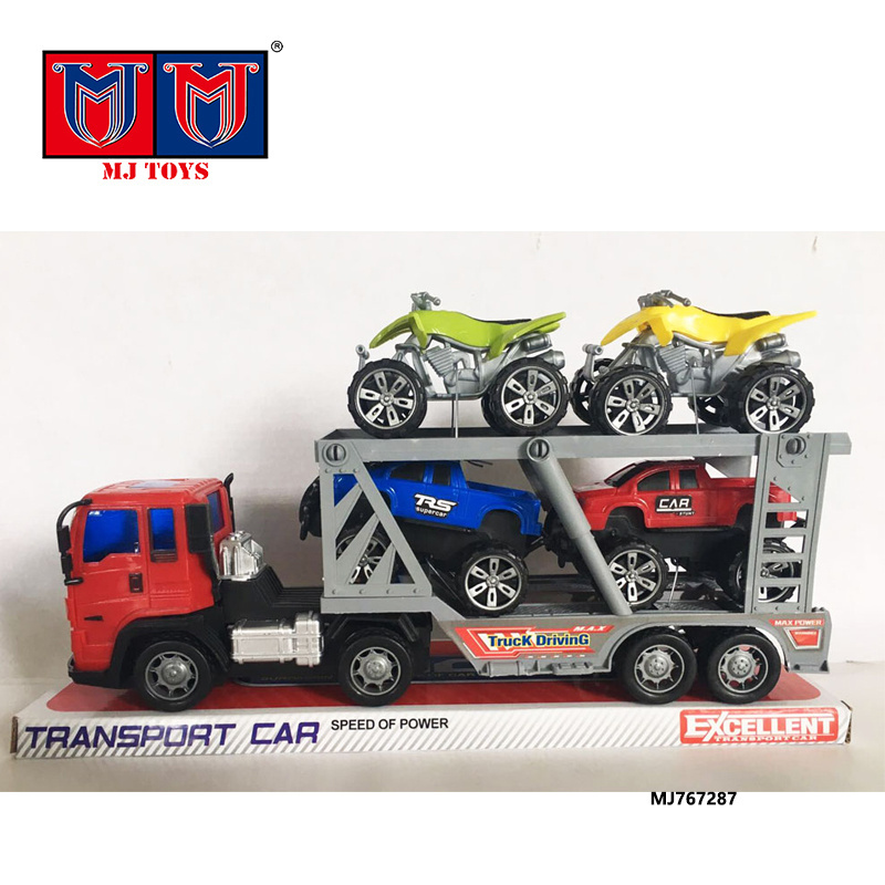 Children Plastics Trailer Container Truck Mini Cars Cartoon Transport Double Deck Inertia Tractor Model Toys Set