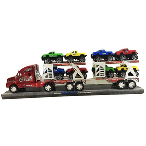 Children Plastics Trailer Container Truck Mini Cars Cartoon Transport Double Deck Inertia Tractor Model Toys Set