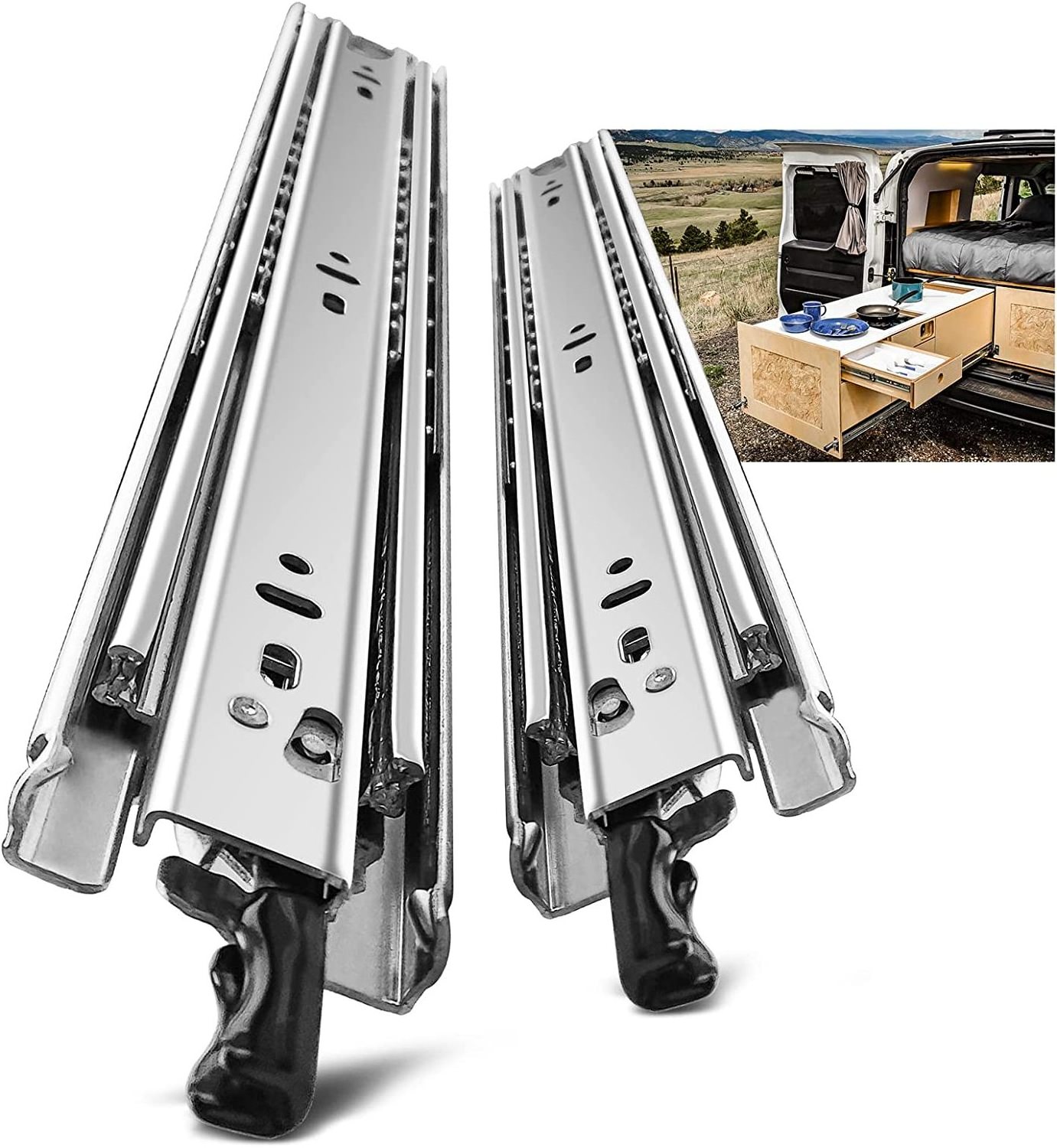 Heavy Duty Drawer Slides 40 Inch 170 lb Load Capacity Full Extension Ball Bearing Drawer Runners 3 Section Industrial Drawer Sli