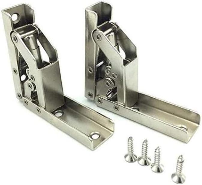 2pcs Heavy Duty Stainless Steel Folding Shelf Brackets Collapsible Wall Mounted L-Table Hinges for Bench & Table with Screws