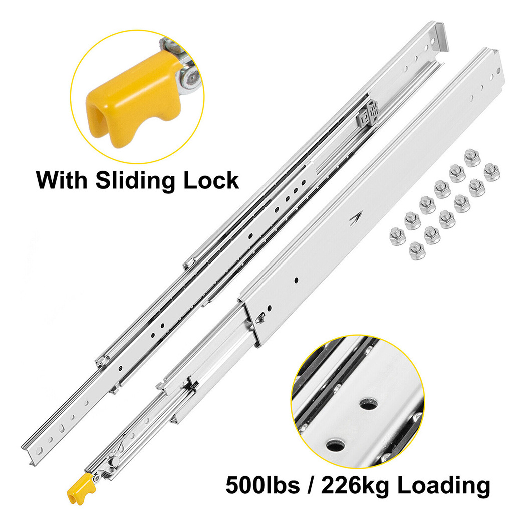 Heavy Duty Steel Ball Bearing Drawer Slide rails Runner for high loads up to 500 lb capacity with cushioned in and out stops