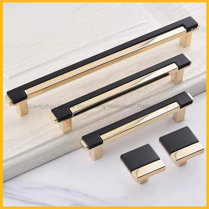 Door Hardware Pull Handle Special Design Zamak 128mm and Handle Gold Black Bedroom Office 2pcs