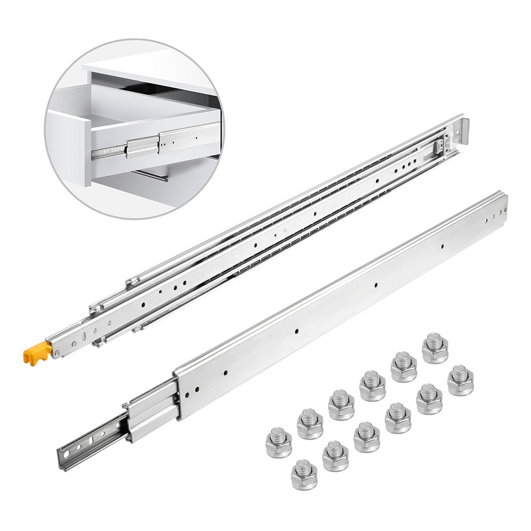 Heavy Duty Steel Ball Bearing Drawer Slide rails Runner for high loads up to 500 lb capacity with cushioned in and out stops