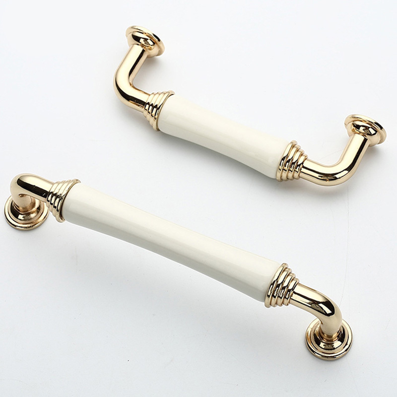 White Ceramic Dresser Drawer Pull Handles Kitchen Cabinet Door Knobs Silver Furniture Knob Handle 76 96 128 160mm