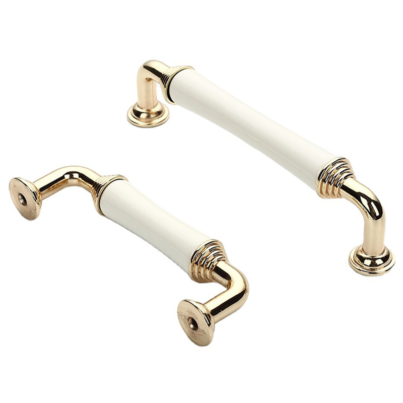 White Ceramic Dresser Drawer Pull Handles Kitchen Cabinet Door Knobs Silver Furniture Knob Handle 76 96 128 160mm