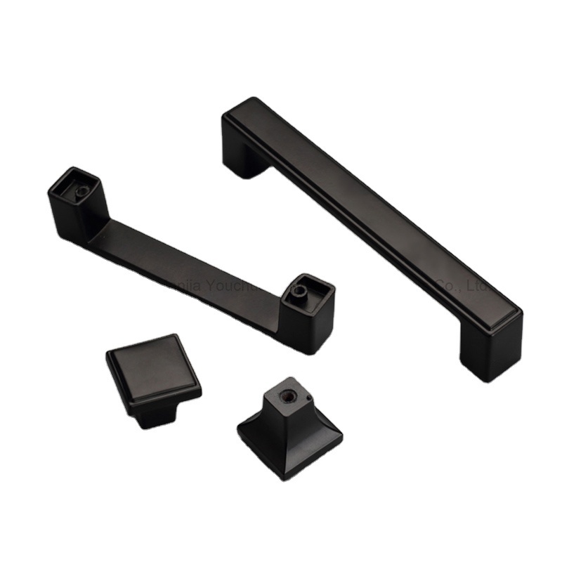 Rounded Square Matte Black 3 Piece Cabinet Hardware