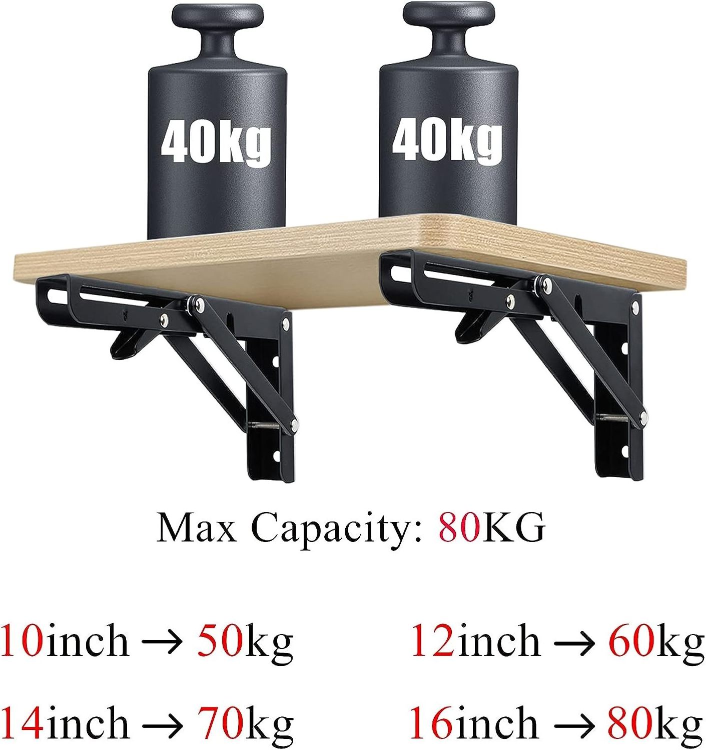 Heavy Duty Metal Collapsible Shelf Bracket for Bench Table, Shelf Hinge Wall Mounted Space Saving DIY Bracket, Max Load: 150 lb