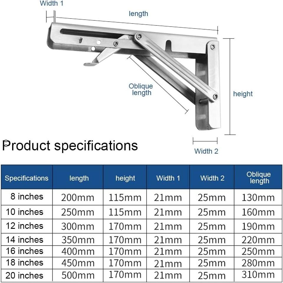 Collapsible Bracket for Space Saving Wall Mounted Desk, DIY Workbench, Foldable Table & Countertop Extension, Max Load 330lb