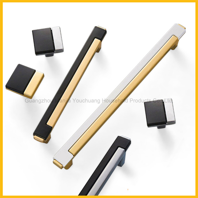 Door Hardware Pull Handle Special Design Zamak 128mm and Handle Gold Black Bedroom Office 2pcs