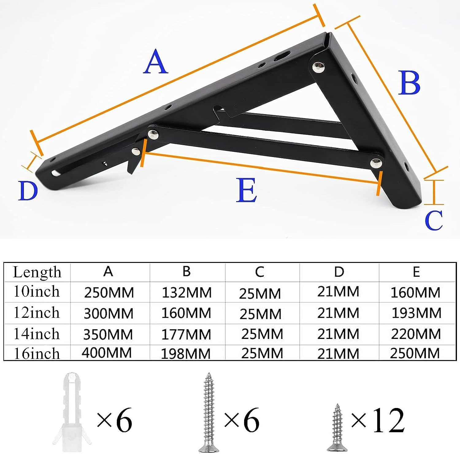 Heavy Duty Metal Collapsible Shelf Bracket for Bench Table, Shelf Hinge Wall Mounted Space Saving DIY Bracket, Max Load: 150 lb