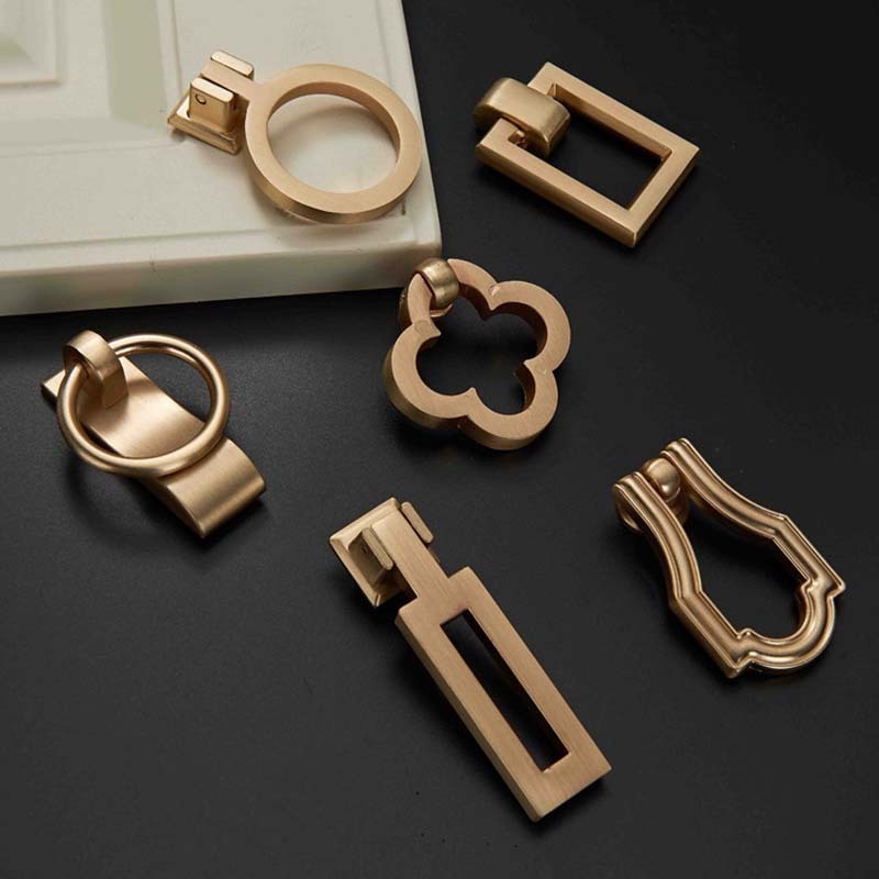 Cabinet hardware zinc alloy brass brushed gold plated color slim D shape furniture cabinet handles knobs