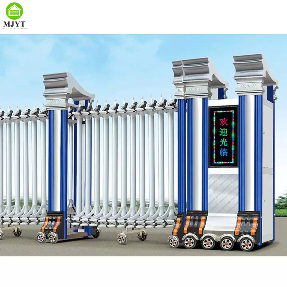 automatic collapsible railway wrought iron gate color paint portoes usados electric expandable main sliding gate