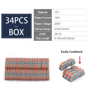 Quick Lever Wire Connectors 34PCS Set LT-211 Universal Push-in Quick Splicing Electrical Cable Connector 1Way Inline Compact