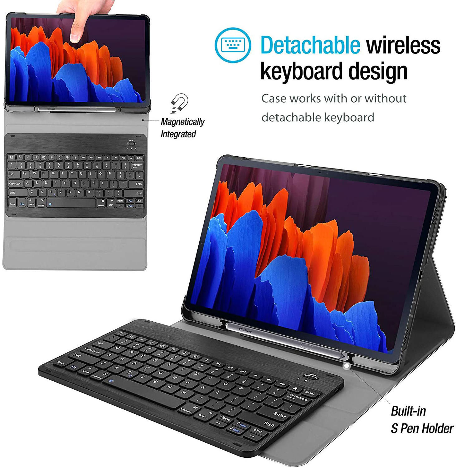 2024 High quality For Samsung Galaxy Tab S7 Plus/ S7 Fe 12.4 Inch Magnetic Tablet Cover With Pencil Slot Wireless Keyboard Case