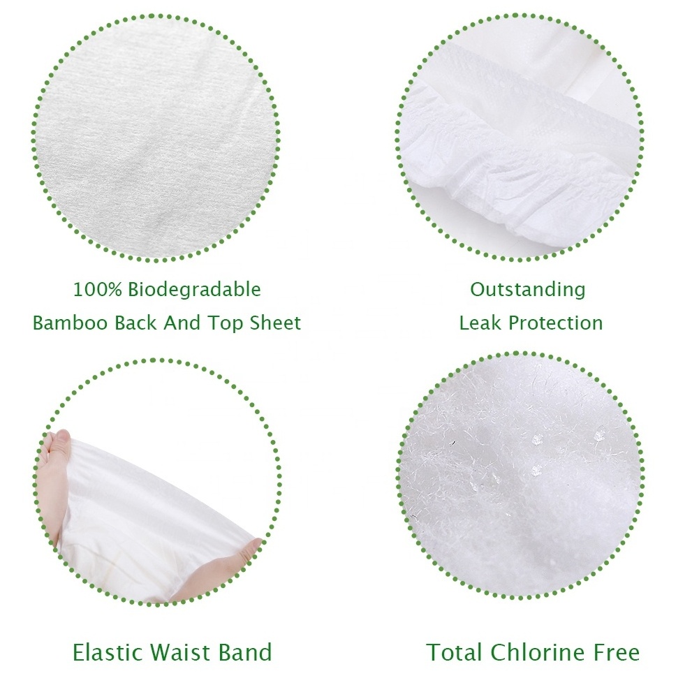 OEM Manufacture eco biodegradable 100% bamboo fiber disposable baby nature nappies diapers in stock