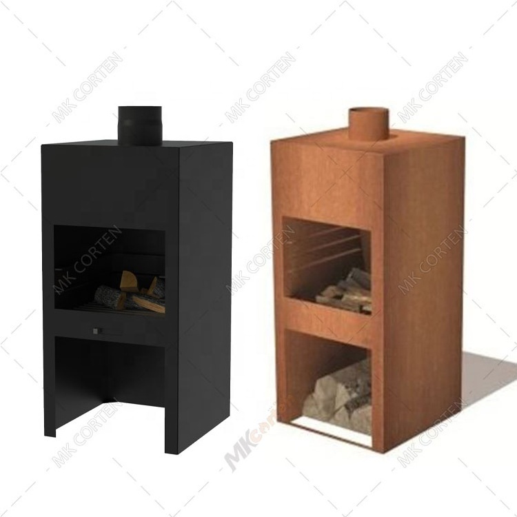 Garden Fireplace Outdoor Brazier Free Standing Custom Corten Steel Fire Place with Chimney