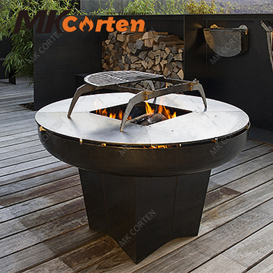 Outdoor Brasero BBQ Garden Party Stove Rust Corten Steel Fire Pit Camping Flat Top Grill Basket with outdoor barbecue grill