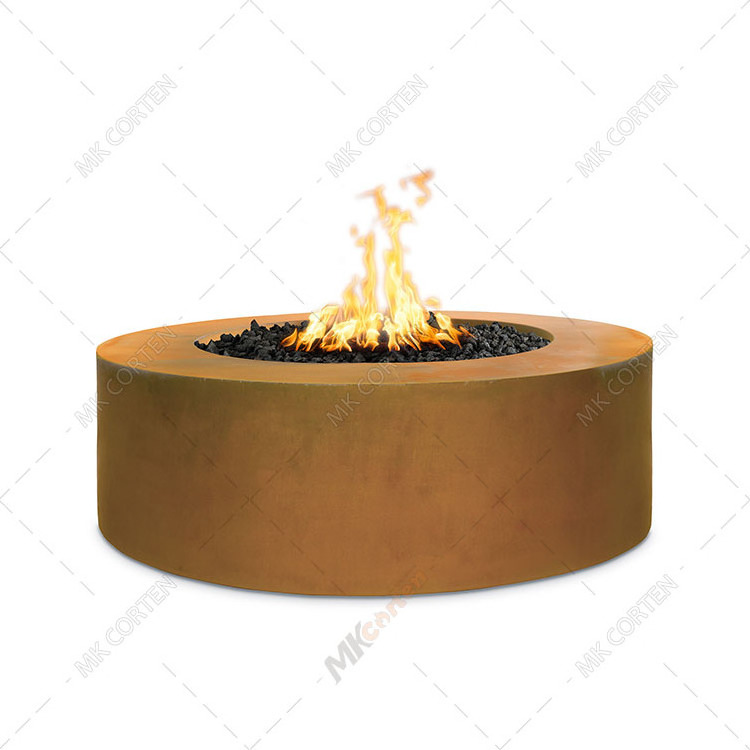 30 round cor-ten steel glass media/lava rock firepit with propane gas fire ring