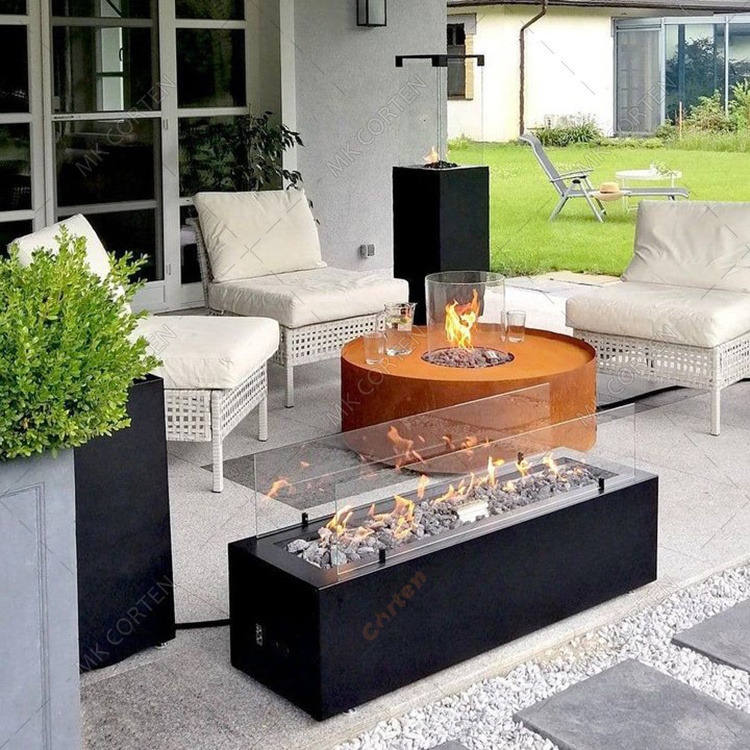 Hot sell Tall Cylindrical Corten Steel Gas Fire Pit Table