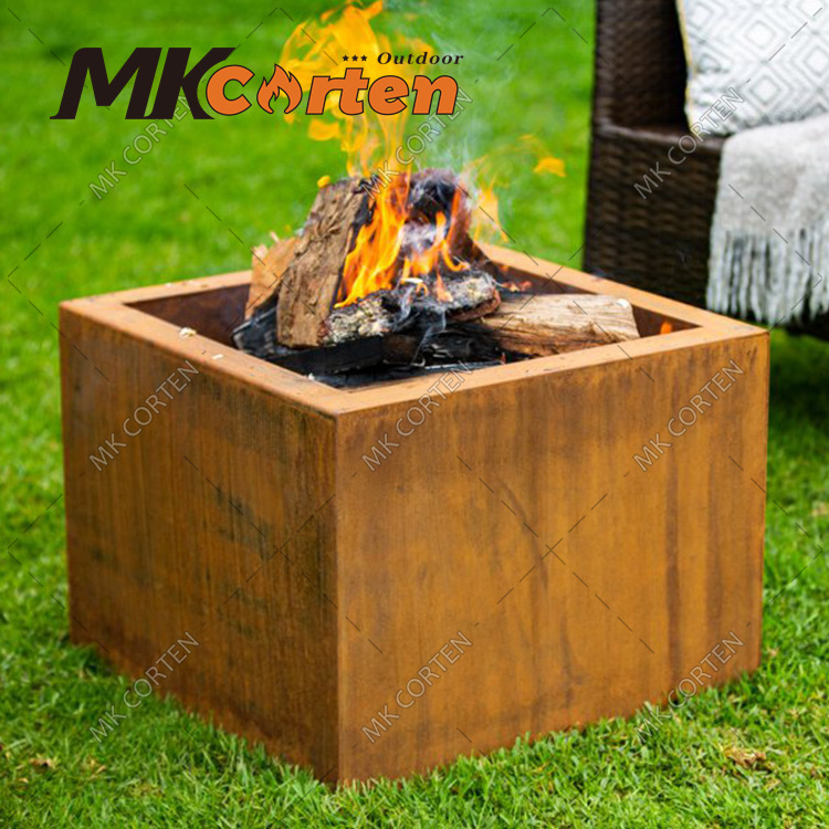 table gas firepit patio square corten steel tabletop outdoor fire pit