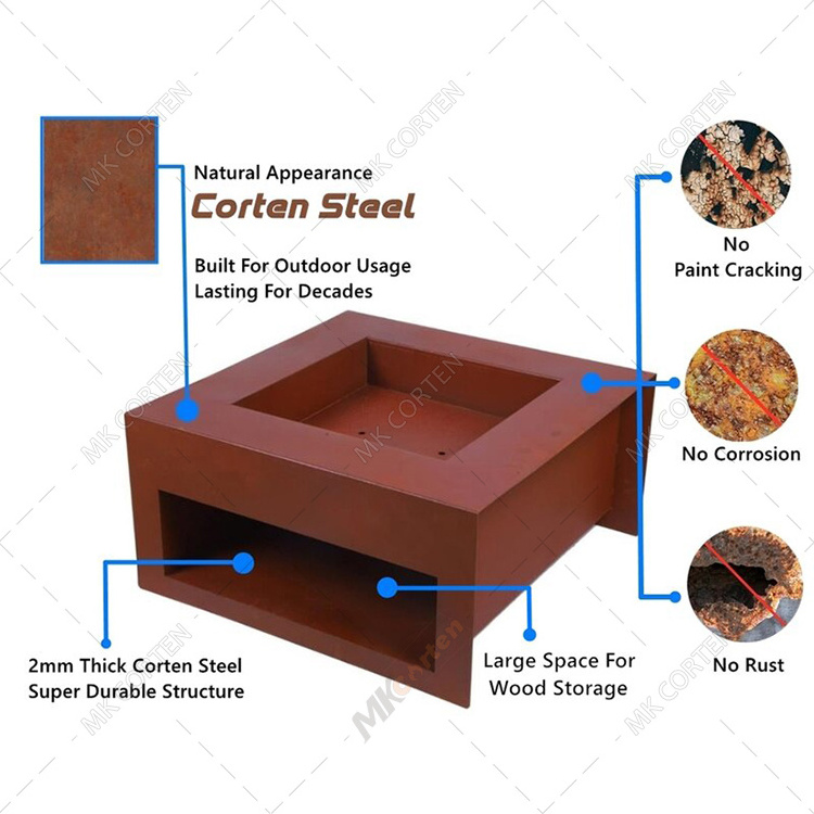 Custom Product Antique Rust Corten Steel Gas Fire Pit