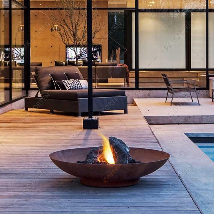 Outdoor Corten Steel Propane Fire Pit Table / Gas Firepit