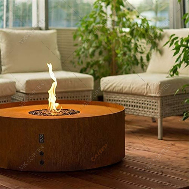 Hot sell Tall Cylindrical Corten Steel Gas Fire Pit Table