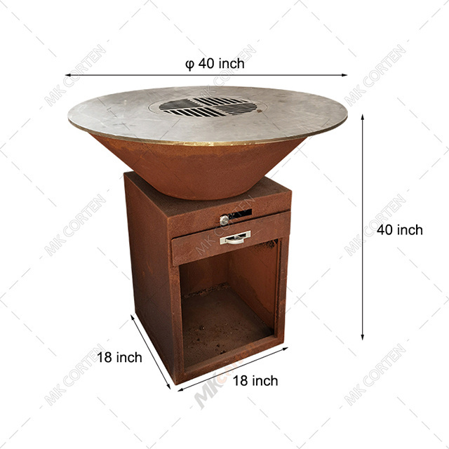 Outdoor Garden Corten Steel Fire Pit Brasero Bbq For Cooking