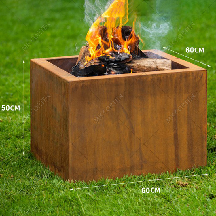 Cheap price corten steel metal firepit indoor with glass