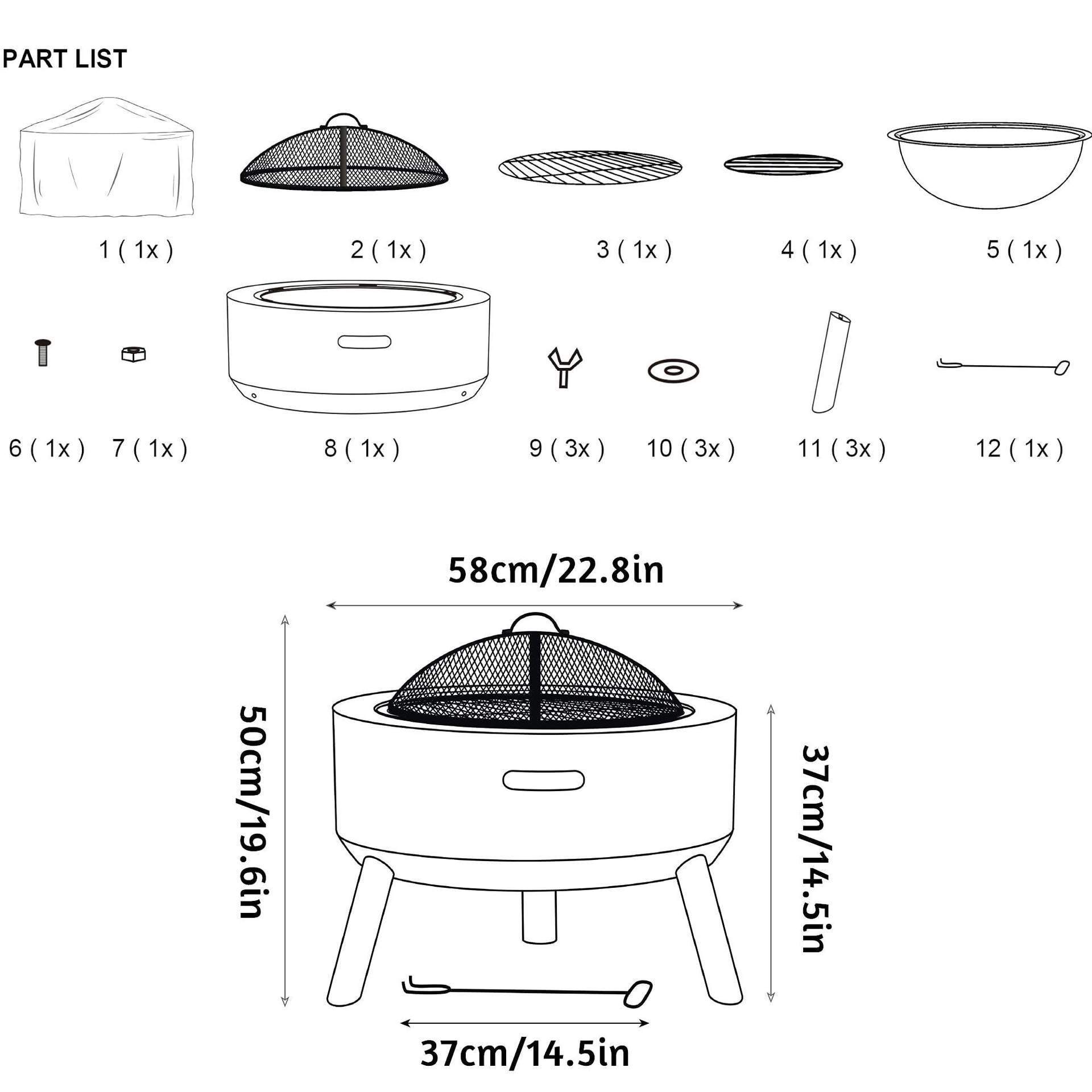 High Quality Outdoor Wood Burning bbq backyard Charcoal Fire Pit with BBQ Grill